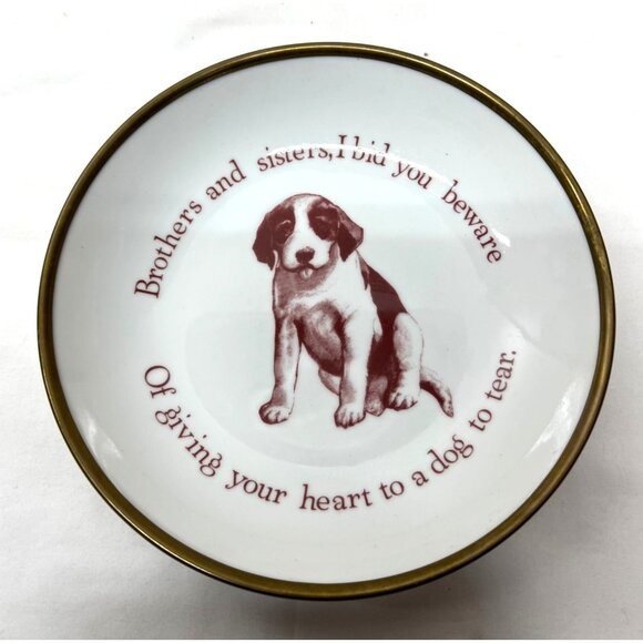 Decorative Horchow Collection Porcelain Dish With Puppy Illustration & Quote - Picture 1 of 4